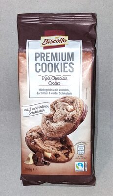 ALDI BISCOTTO Premium-Cookies Triple Chocolate 200g 1.49€ Packung 1 kg 7.45€