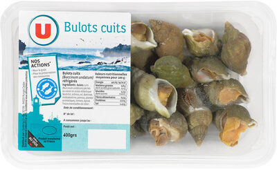 Bulots cuits, Buccinum undatum, pêchés en Atlantique Nord-Est, barquette de 400g