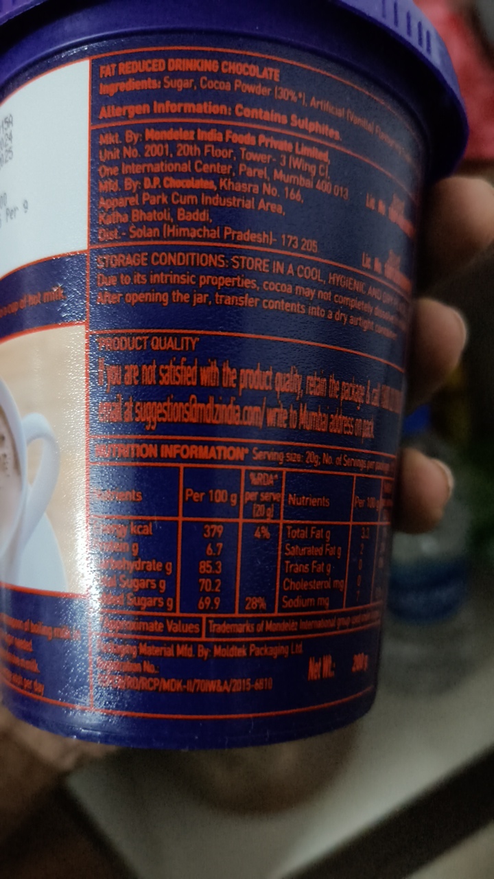 fat reduced drinking chocolate